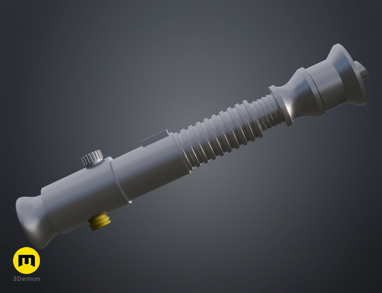3D render of the Aayla Secura lightsaber hilt in a solid grey metallic finish.