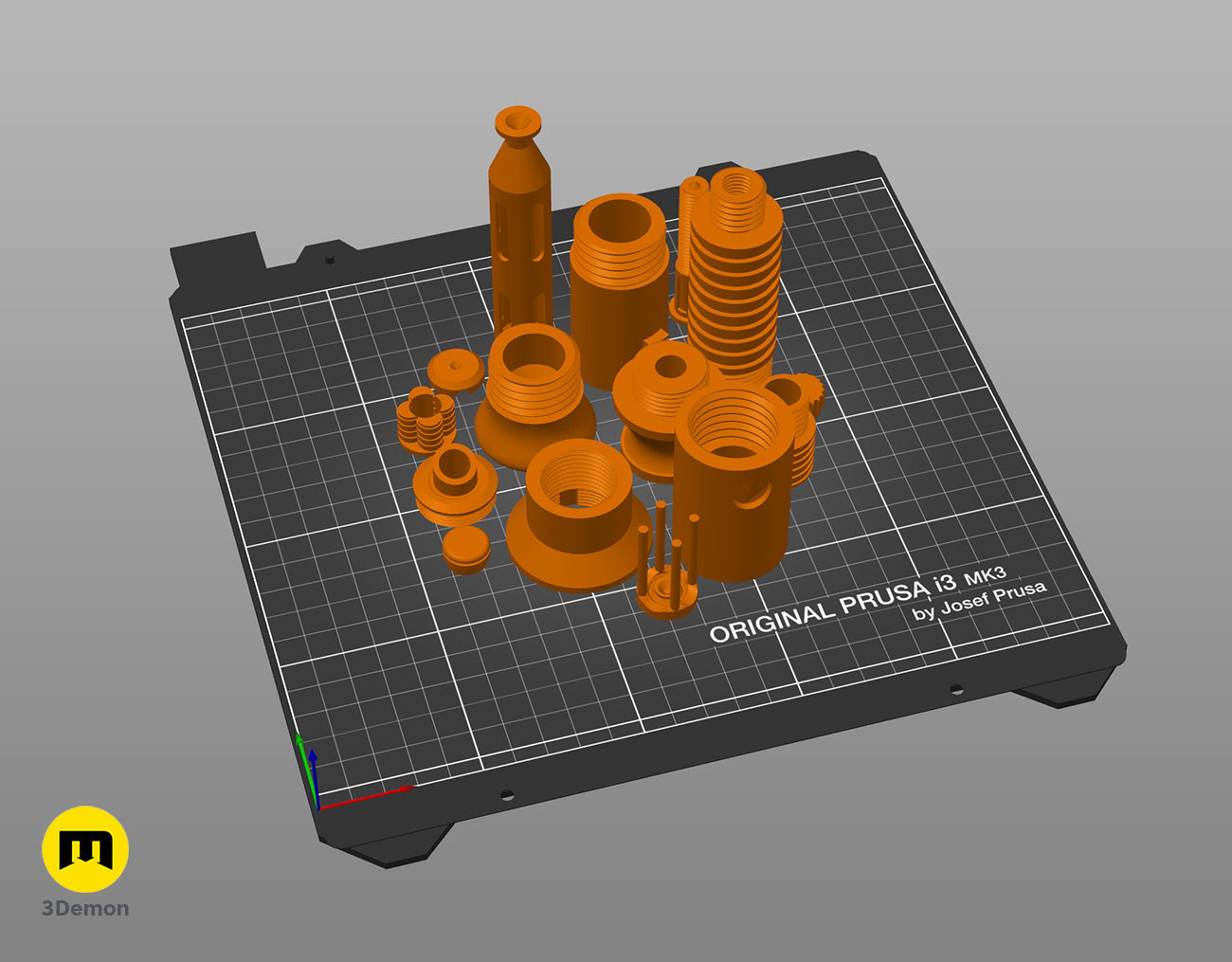 3D slicer software preview of Aayla Secura's lightsaber parts arranged on a 3D printer build plate.