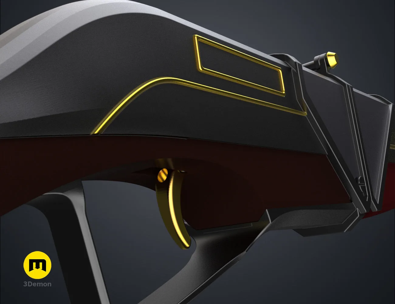 Perspective 3D render of the Caitlyn sniper rifle from Arcane, capturing its iconic barrel and frame silhouette.