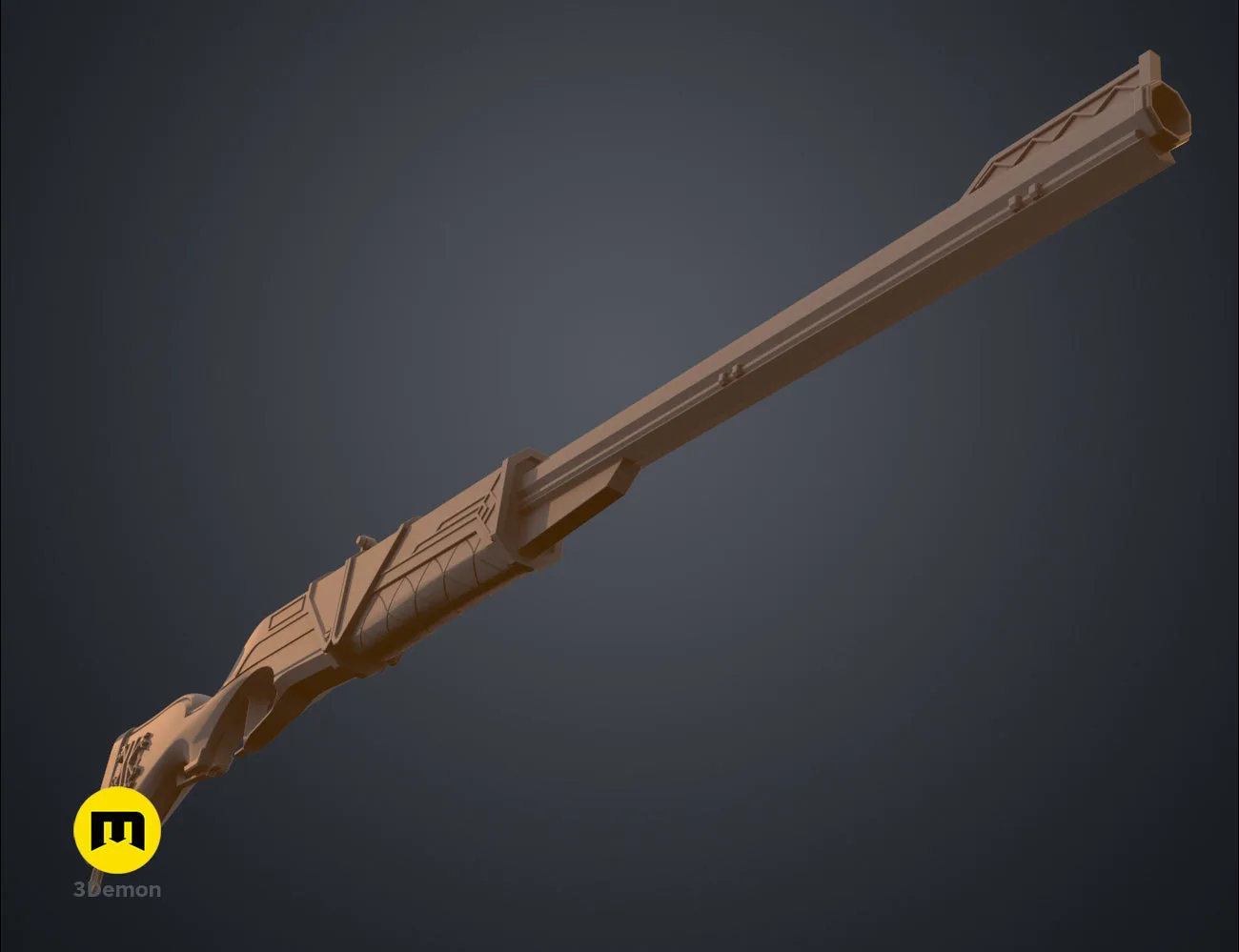 Side-view 3D render of the Caitlyn rifle prop, highlighting the trigger mechanism and handle.