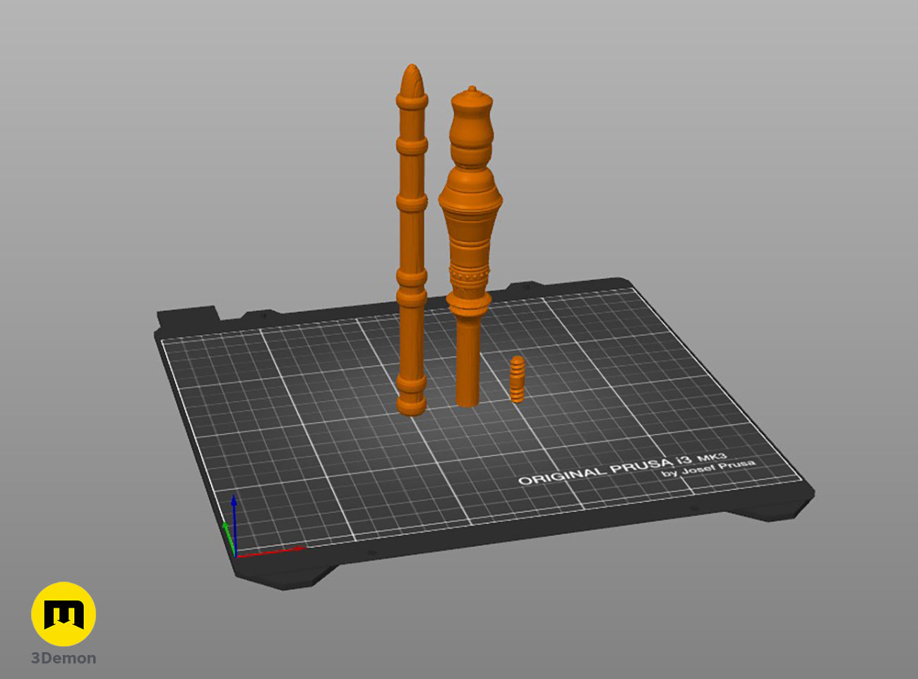 3D slicer software preview showing magic wand parts arranged for printing on a Prusa 3D printer build plate.