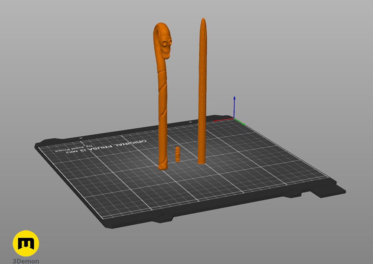 3D slicer preview of Antonin Dolohov wand parts arranged on a virtual print bed for 3D printing.