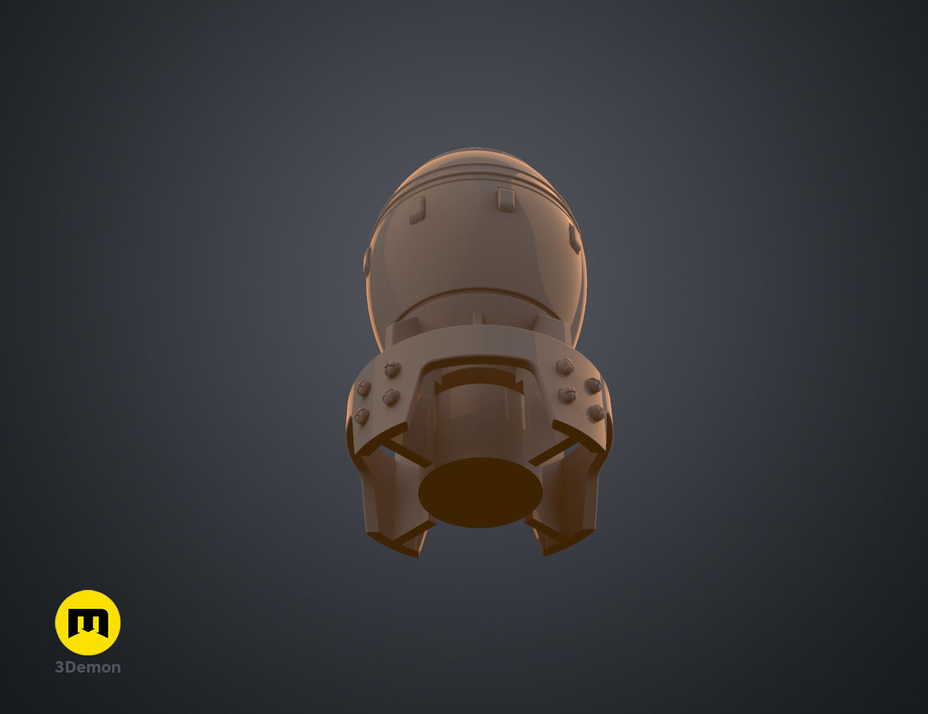 3D wireframe render of the Fallout Mini Nuke bomb container, front view with mesh topology visible.