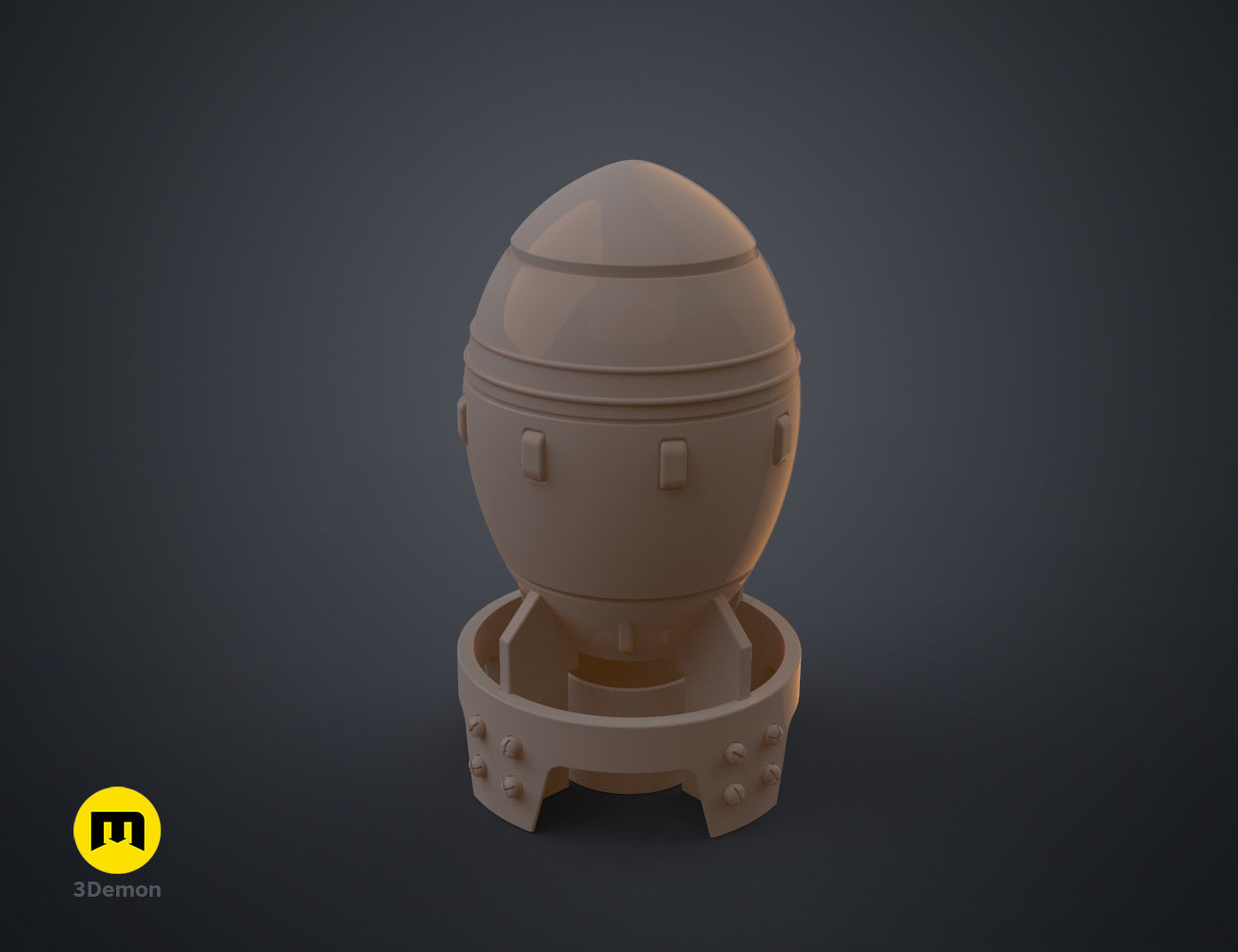 Front view 3D render of the Fallout Mini Nuke bomb model in a neutral grey material.