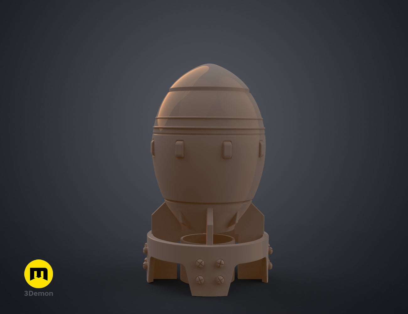 3D render of the Mini Nuke container assembly with several parts shown separately in grey material.