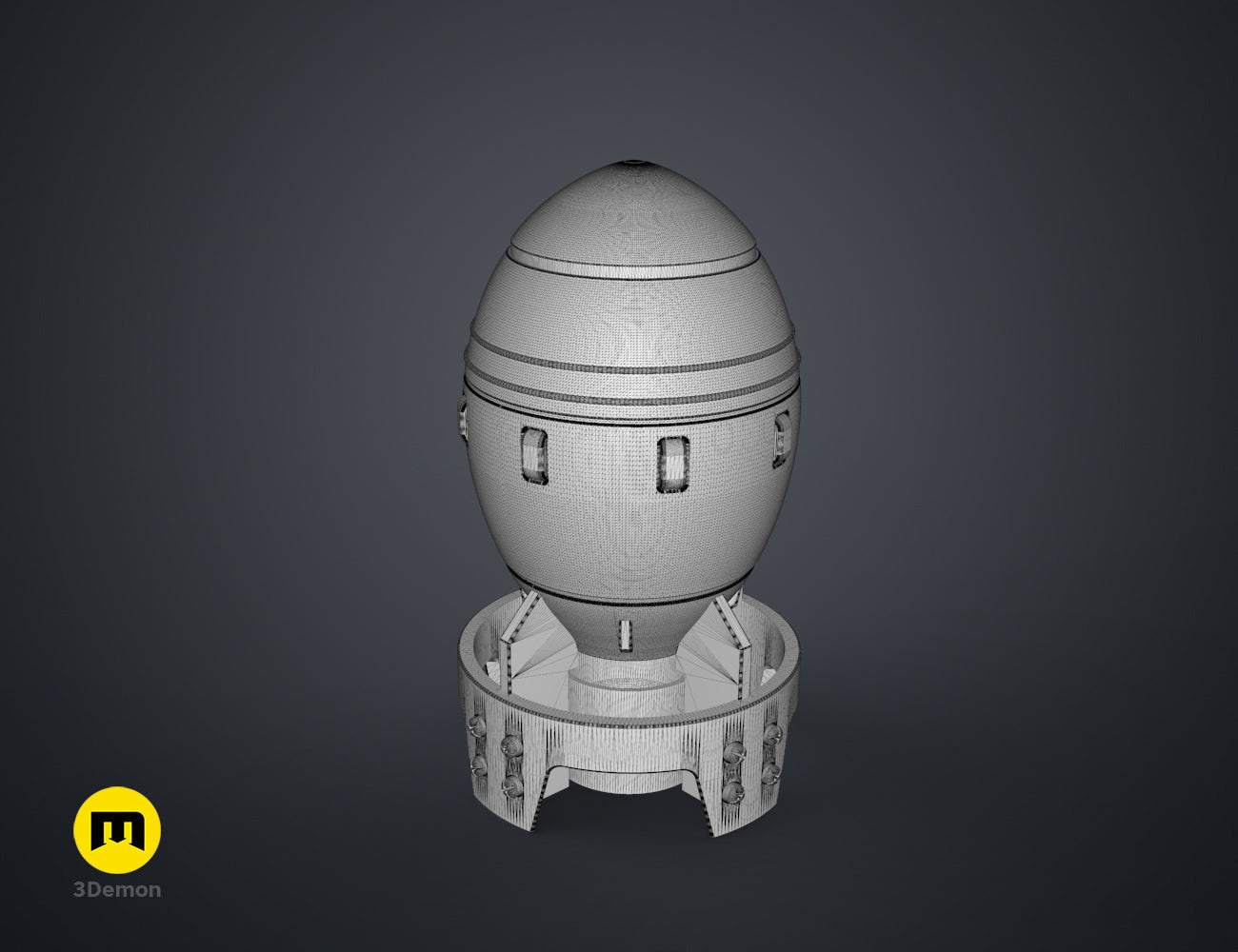 3D wireframe render of the Fallout Mini Nuke bomb model showing the mesh detail.