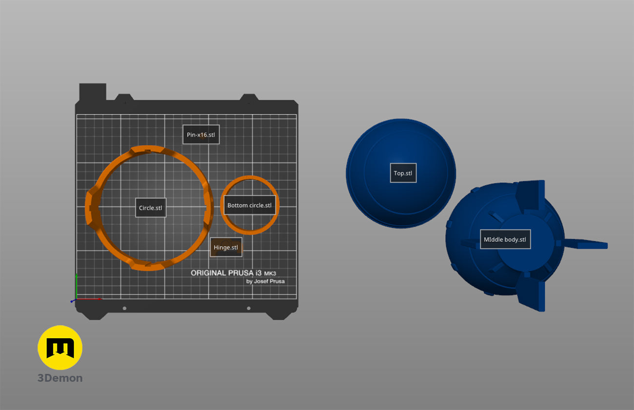 Technical 3D model assembly diagram showing the internal structure of the Fallout Mini Nuke bomb container.