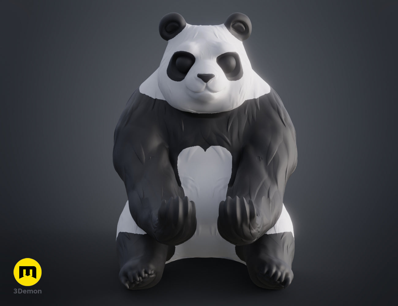 Frontal 3D render of a cute sitting panda controller holder without a controller.