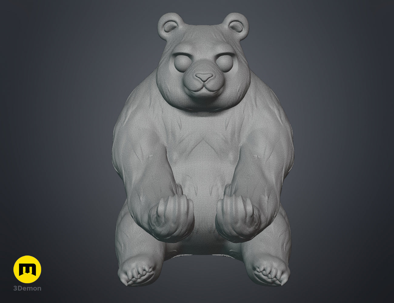 Front view digital 3D sculpture of the cute panda controller holder in a grey material.