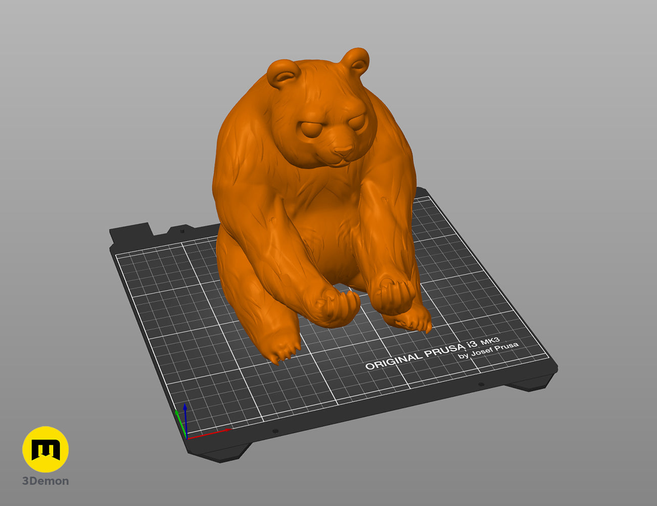 3D slicer preview of the cute panda controller holder model on a Prusa i3 MK3 3D printer bed.