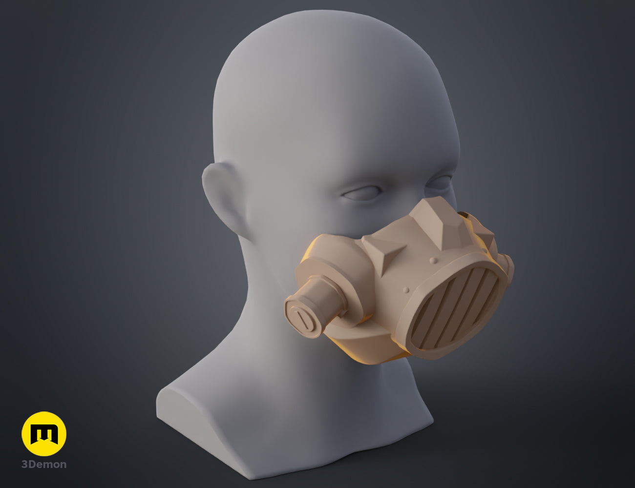 Rear view of the Jinx gas mask 3D model in unpainted beige material, showing the hollow interior and strap loops.