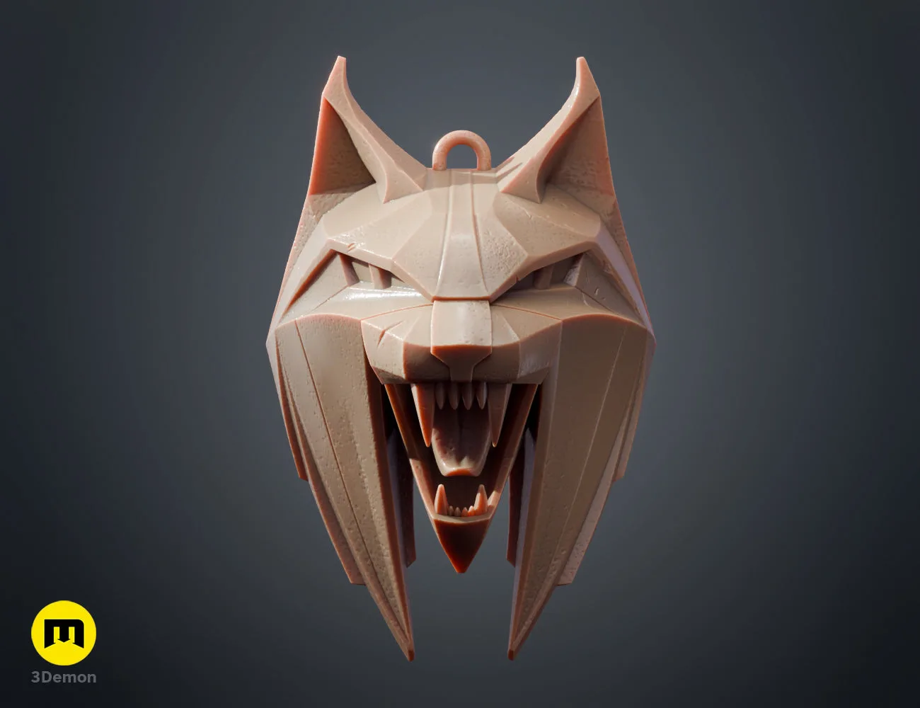 Frontal 3D model render of the Lynx medallion in a clay material – Witcher 4 Lynx Pendant 3D print | 3Demon