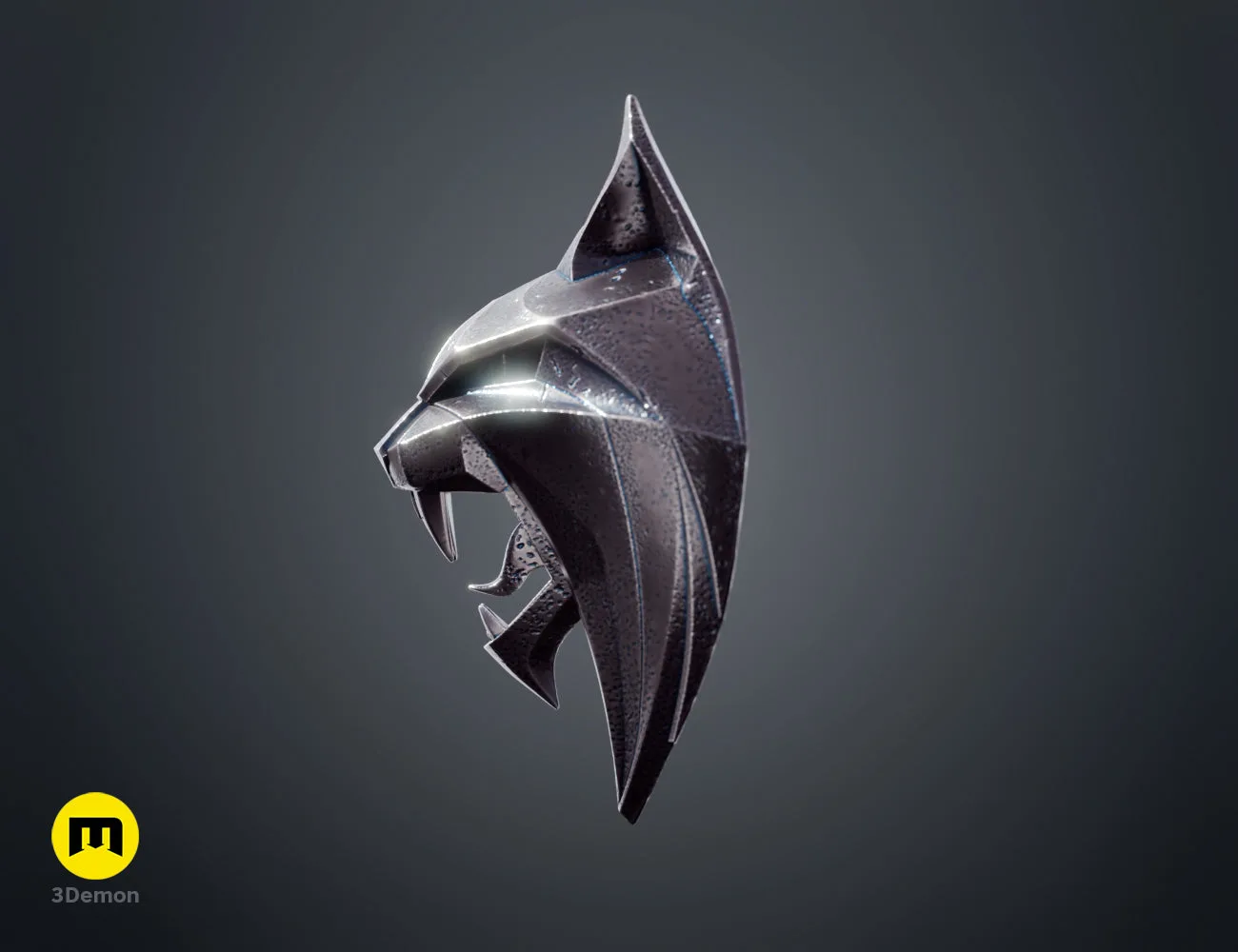 Side-view render of the Lynx medallion highlighting the profile and fangs – Witcher 4 Lynx Pendant 3D print | 3Demon