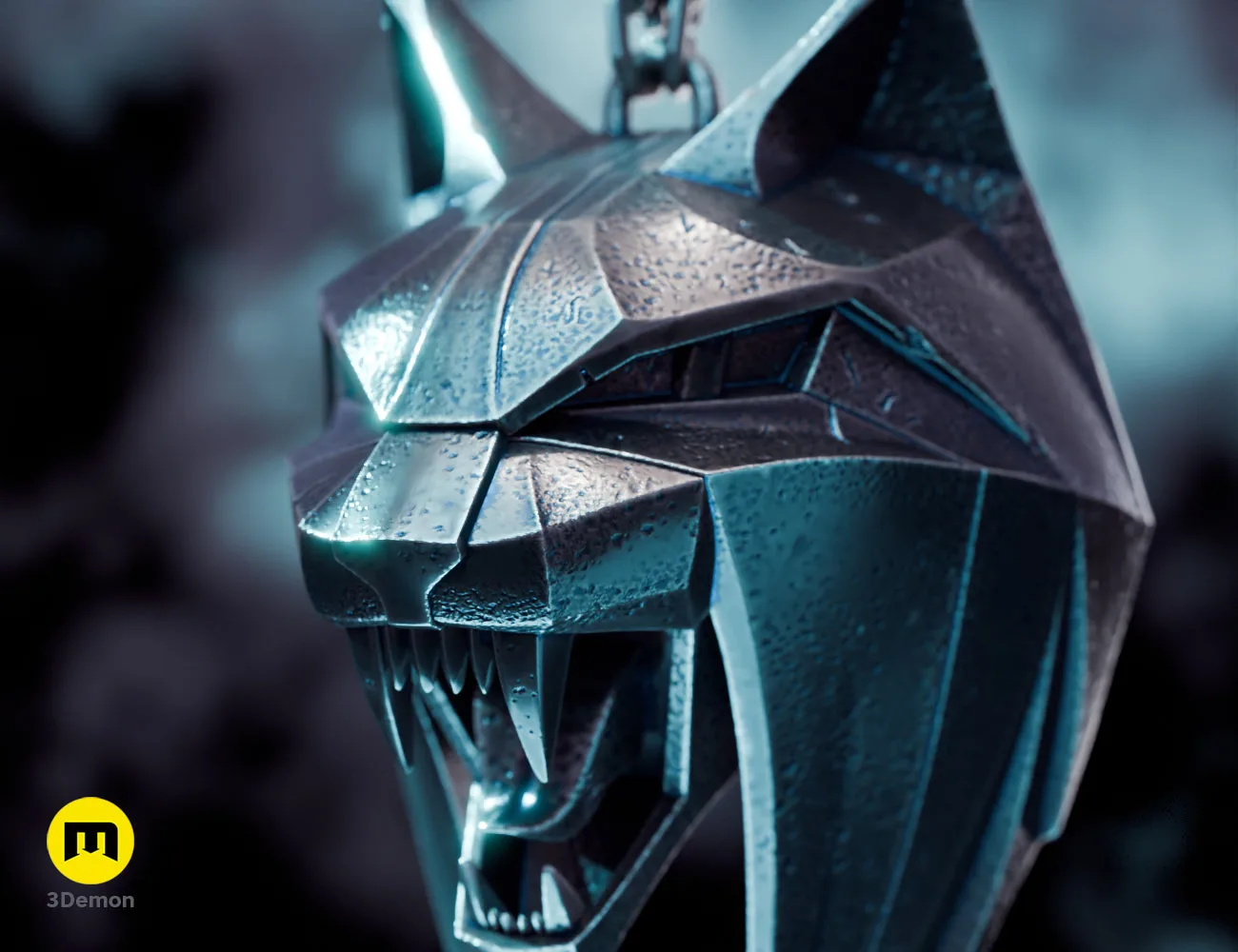 Close-up render of the metallic Witcher 4 Lynx medallion showing fine details – Witcher 4 Lynx Pendant 3D print | 3Demon
