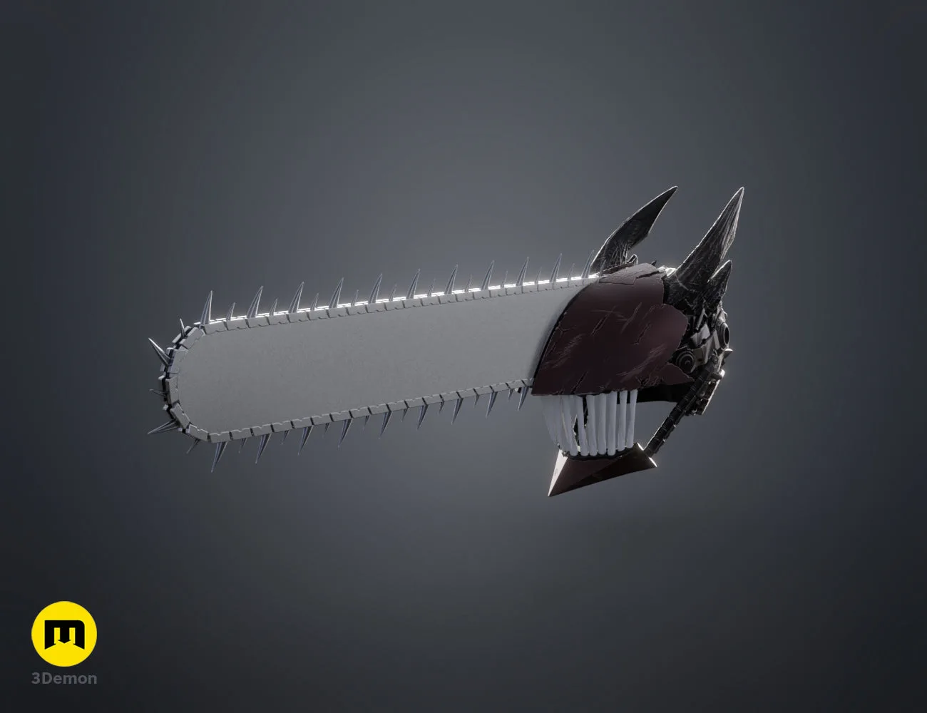 High-angle perspective 3D render of the helmet prop – Chainsaw Man True Devil Form Helmet 3D print | 3Demon