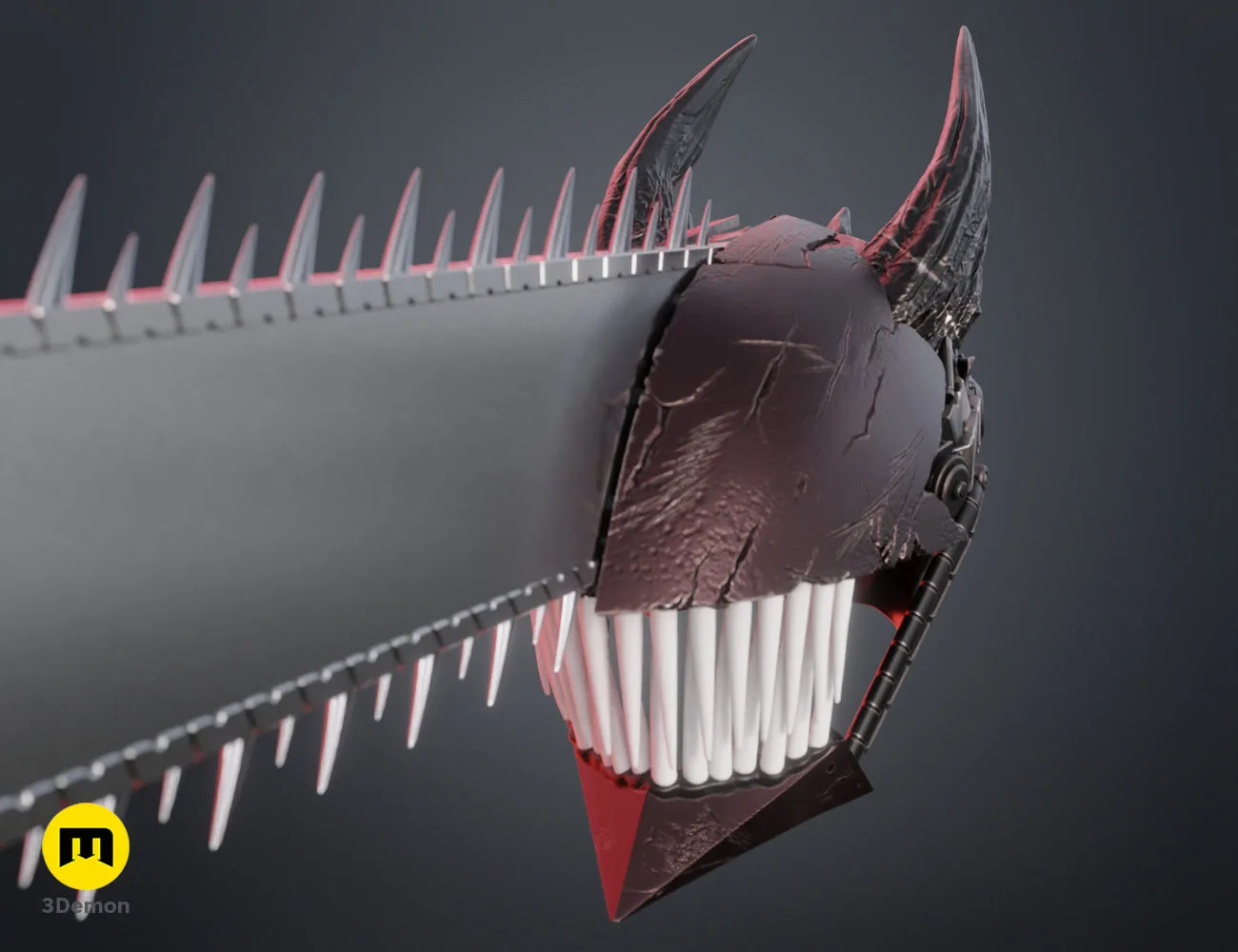Front perspective 3D render of the True Devil Form helmet – Chainsaw Man True Devil Form Helmet 3D print | 3Demon