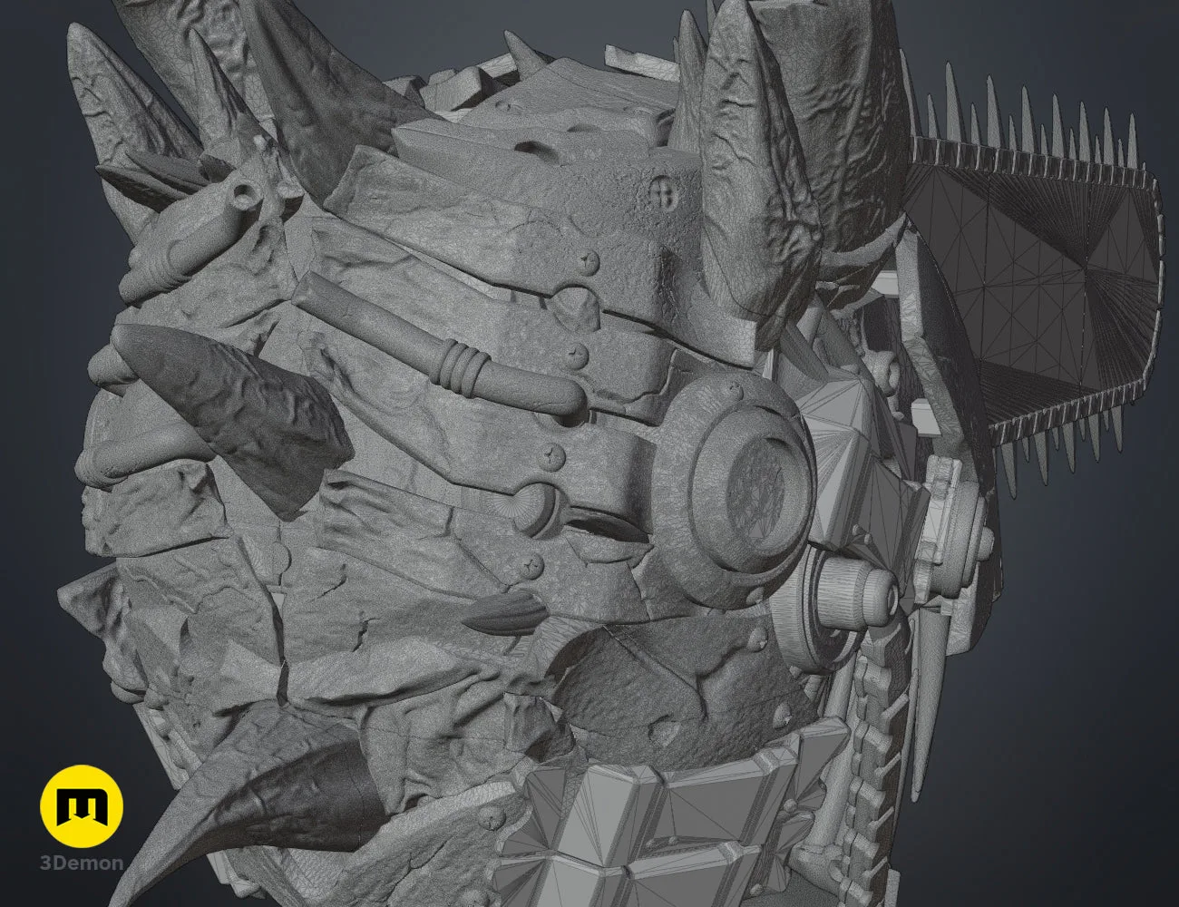 Wireframe mesh view of the Chainsaw Man True Devil Form helmet – Chainsaw Man True Devil Form Helmet 3D print | 3Demon