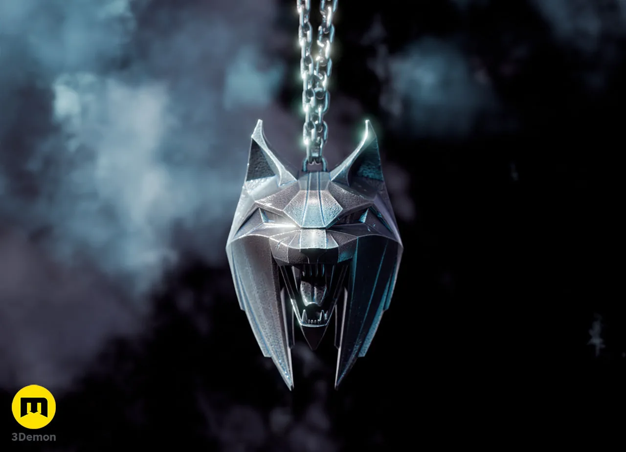 Metallic Witcher 4 Lynx medallion render on a chain with smoky background – Witcher 4 Lynx Pendant 3D print | 3Demon