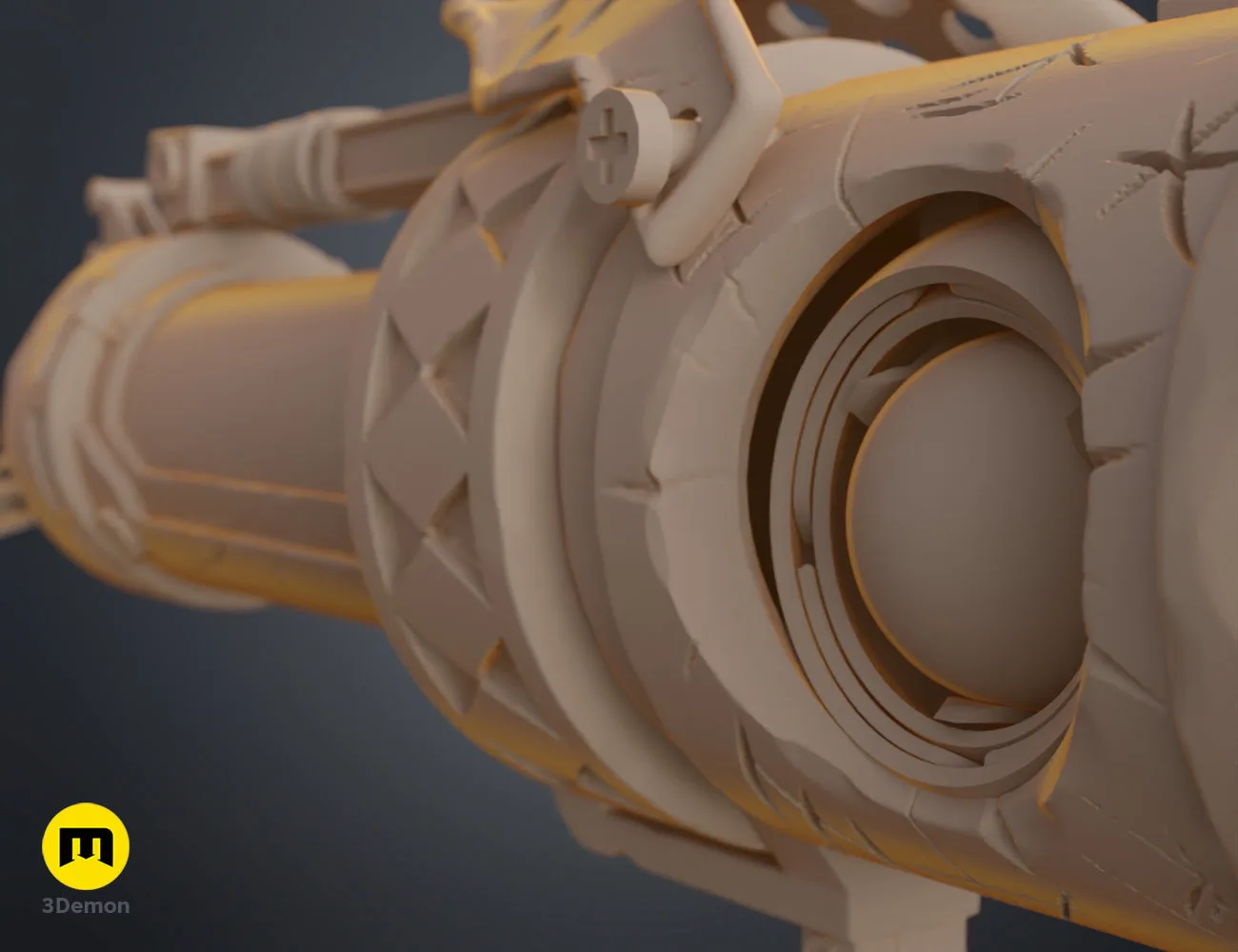Side-front perspective 3D render of Jinx's blaster from Arcane S2 – Jinx Arcane S2 Pistol 3D print | 3Demon