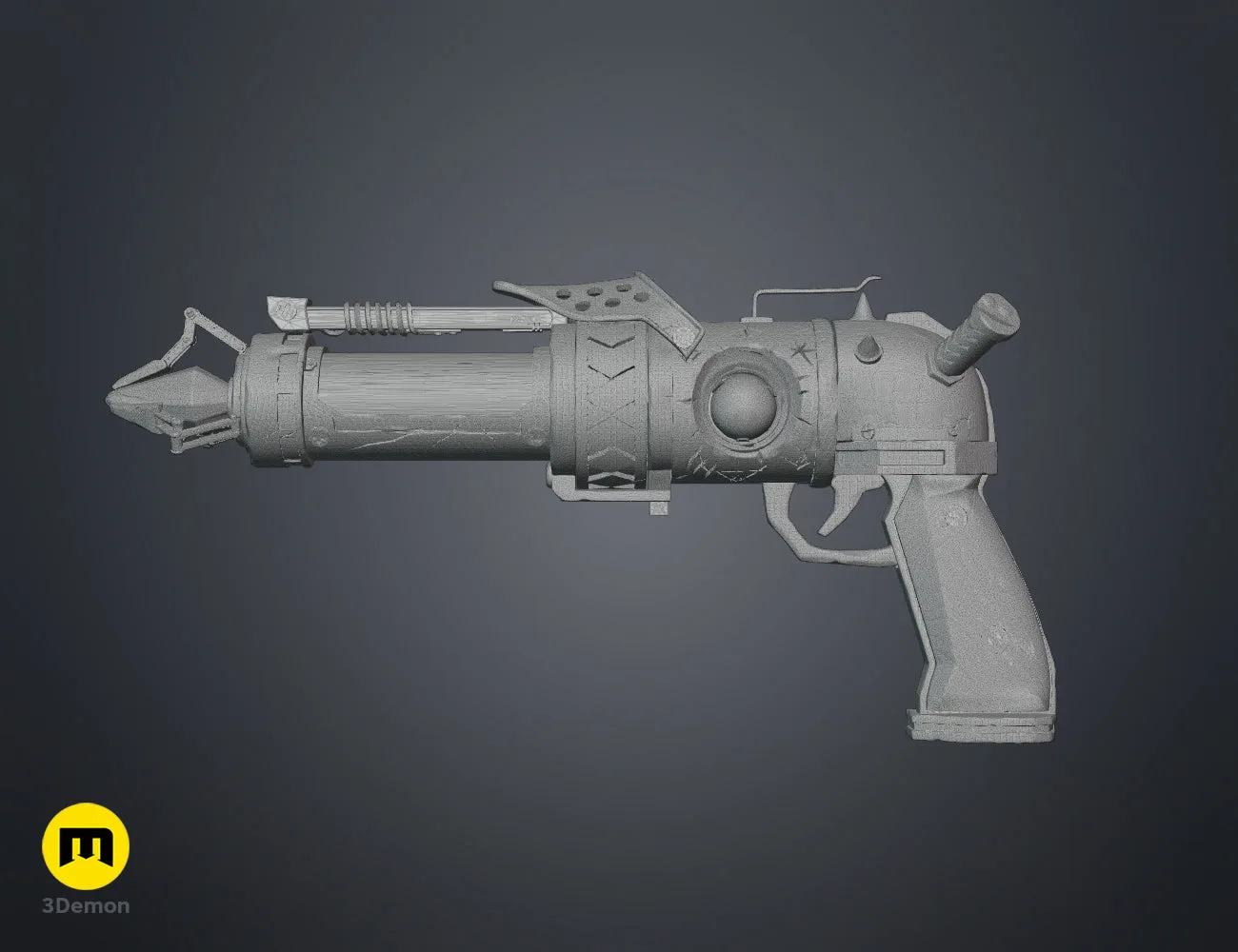 Close-up 3D wireframe mesh of Jinx's pistol showing high-poly details – Jinx Arcane S2 Pistol 3D print | 3Demon