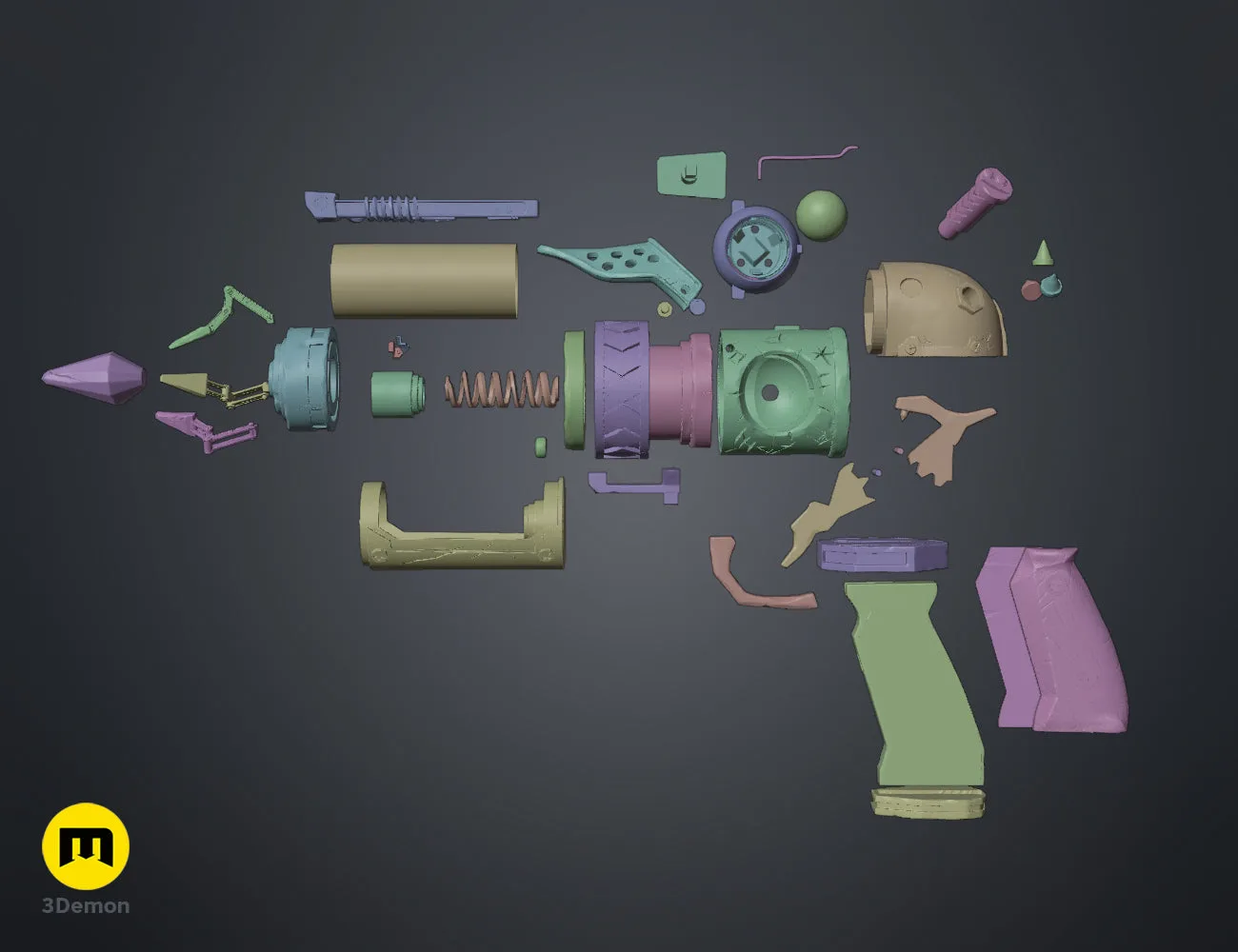 Detailed 3D render of the front barrel assembly of Jinx's pistol – Jinx Arcane S2 Pistol 3D print | 3Demon