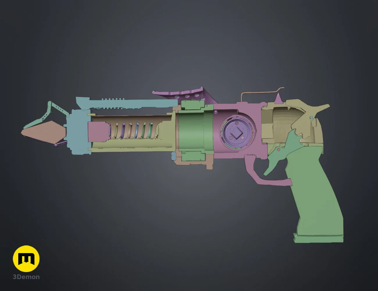 Close-up 3D render of the handle and trigger area of Jinx's Arcane season 2 pistol – Jinx Arcane S2 Pistol 3D print | 3Demon