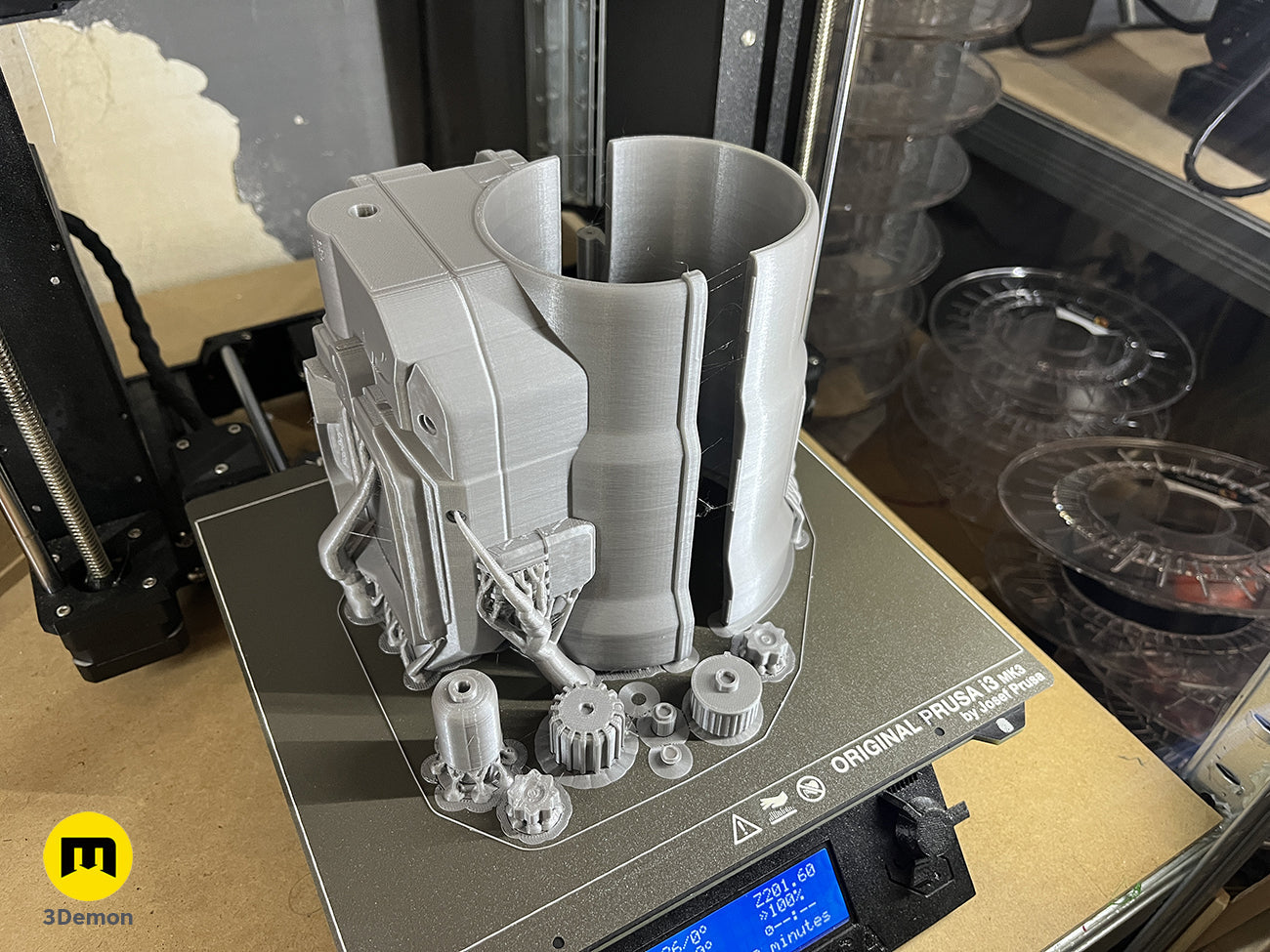 Photo of the 3D printed main body of the Pip Boy on a workbench – Pip Boy Fallout 3D print | 3Demon