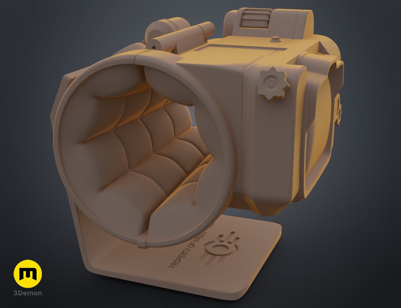Side view 3D render of the basic grey Pip Boy 3D model – Pip Boy Fallout 3D print | 3Demon