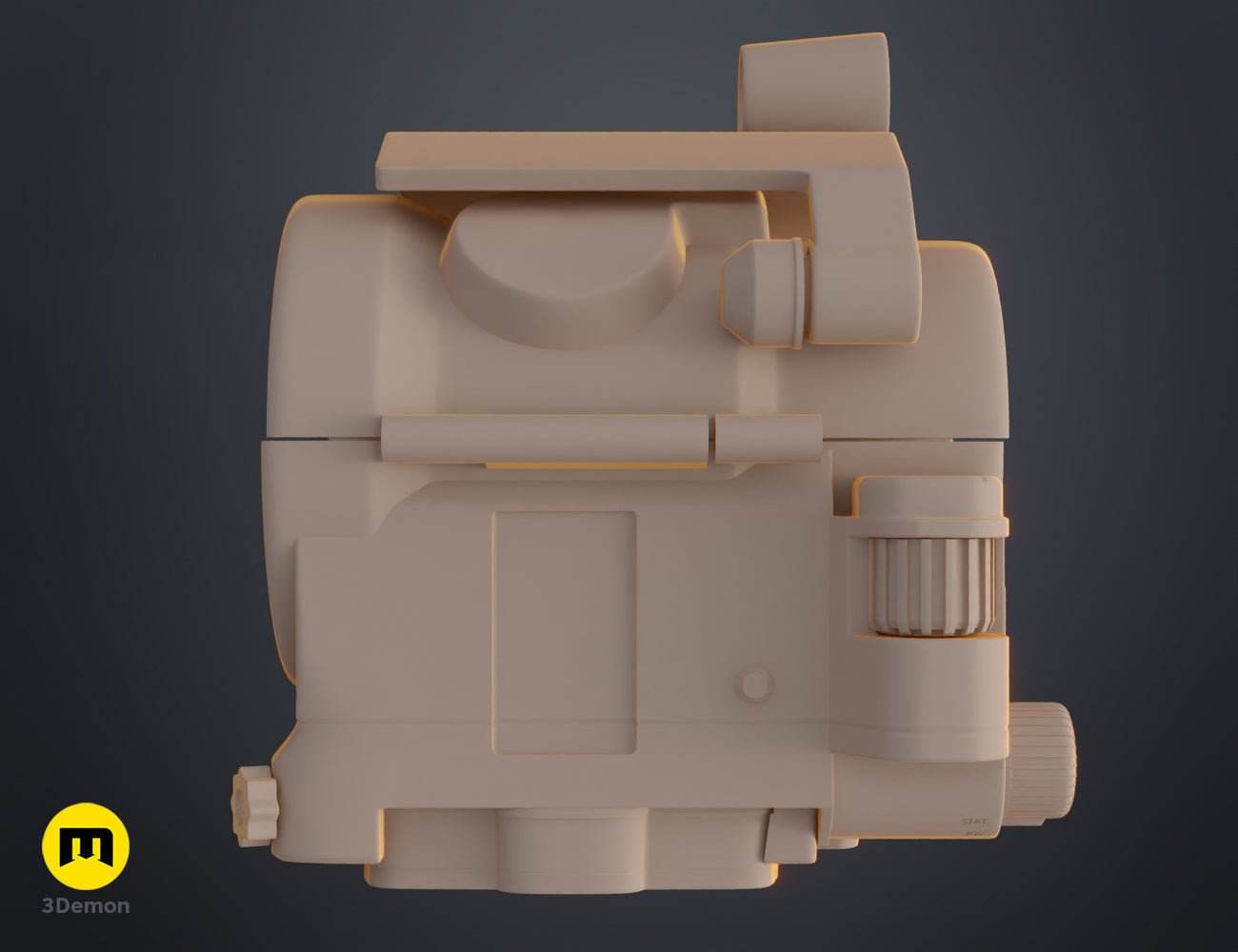 Rear view 3D render of the Pip Boy 3D printable model in grey – Pip Boy Fallout 3D print | 3Demon