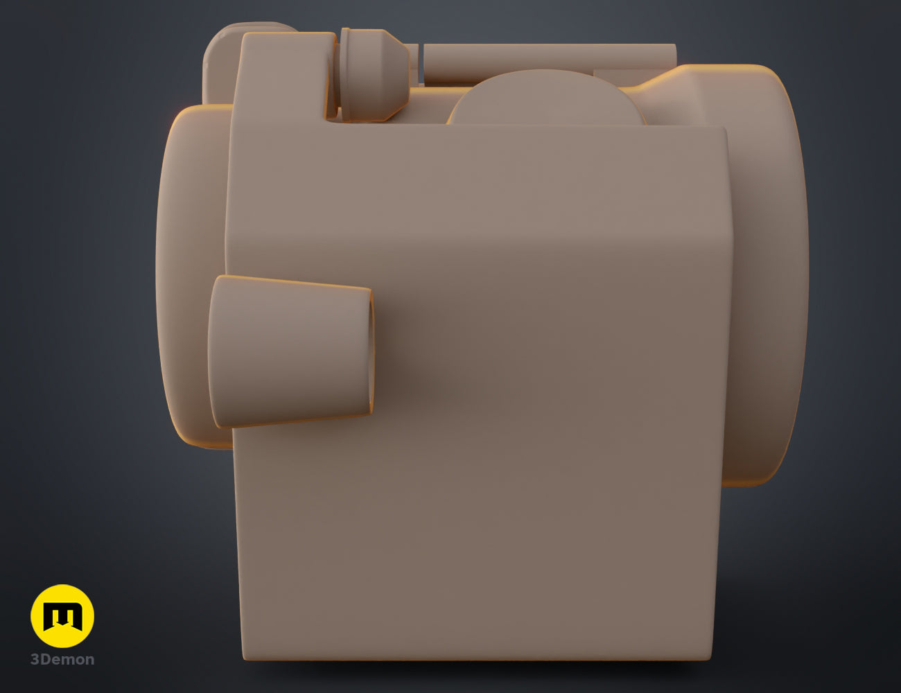 Side-back 3D render of the Pip Boy model shown on a humanoid arm – Pip Boy Fallout 3D print | 3Demon