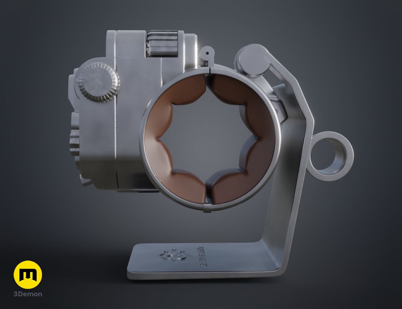 Side 3D render of the Pip Boy model in silver metallic finish – Pip Boy Fallout 3D print | 3Demon