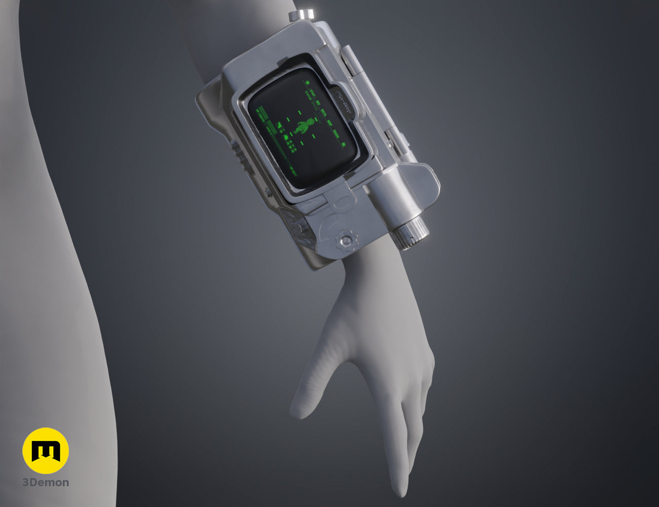 Back-side 3D render of a weathered Pip Boy prop replica – Pip Boy Fallout 3D print | 3Demon