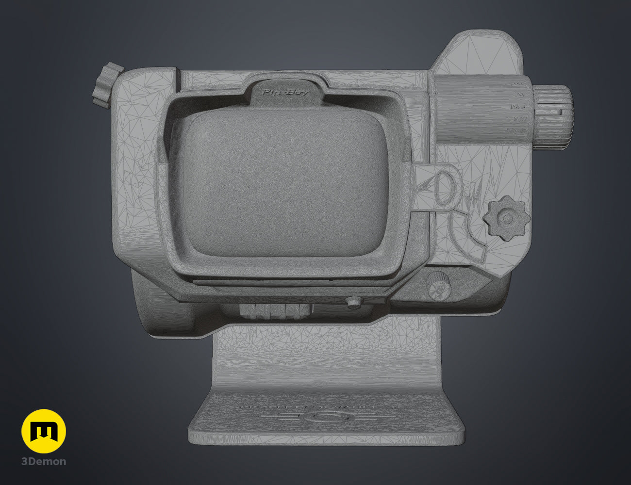 Detailed wireframe mesh view of the Pip Boy 3D printable model – Pip Boy Fallout 3D print | 3Demon