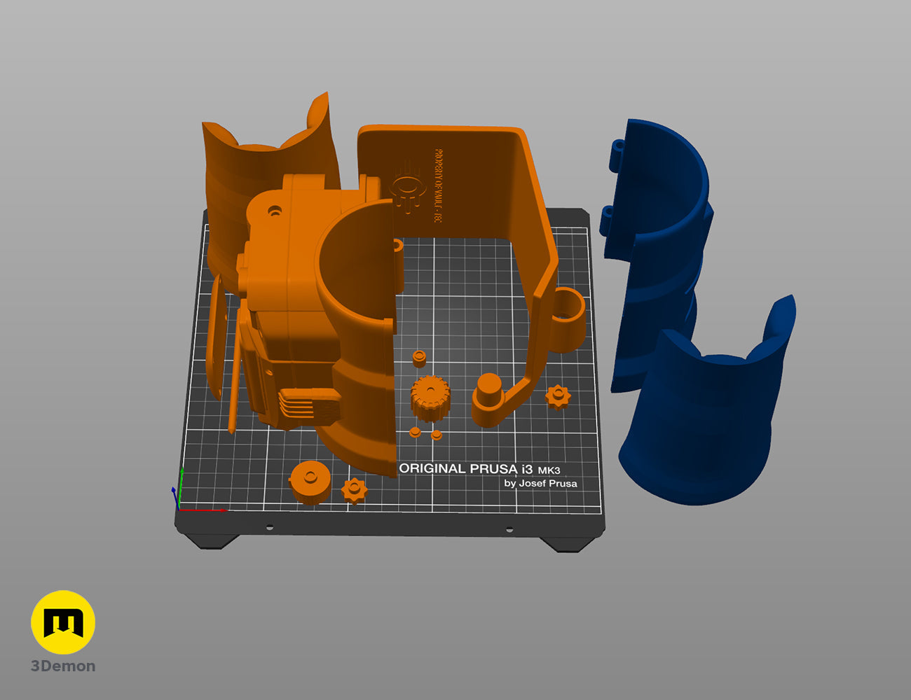 3D model of the Pip Boy in slicer software showing orange support structures – Pip Boy Fallout 3D print | 3Demon