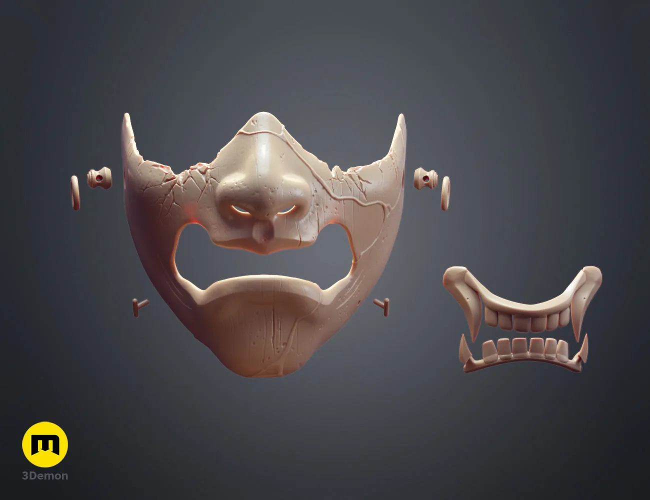 3D printed Ghost of Yotei mask parts in white and gold on a Prusa MK3 3D printer bed – Ghost of Yotei Samurai Mask 3D print | 3Demon