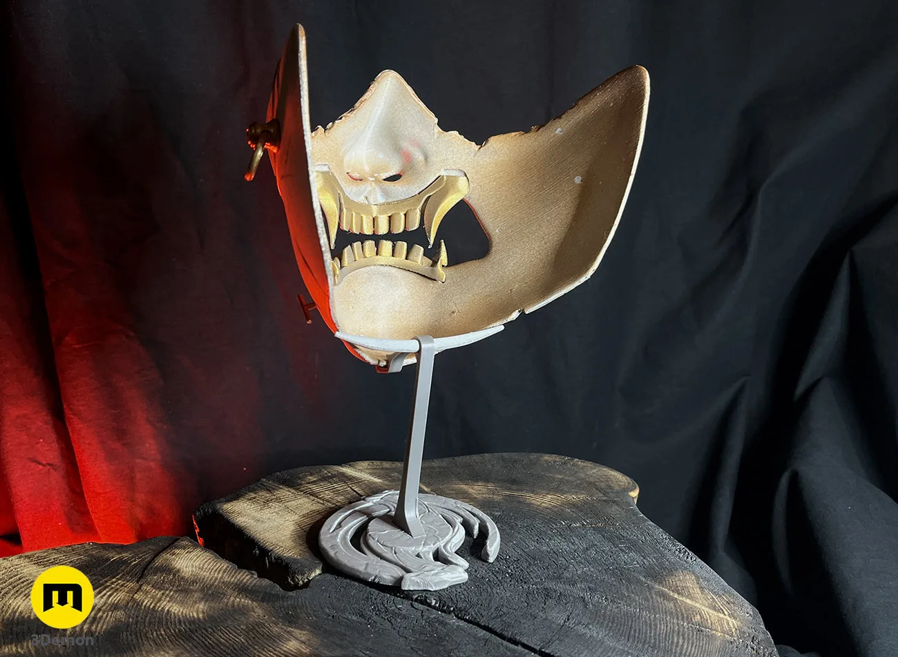 Close-up of mounting hardware and textured inner surface of the 3D printed samurai mask – Ghost of Yotei Samurai Mask 3D print | 3Demon