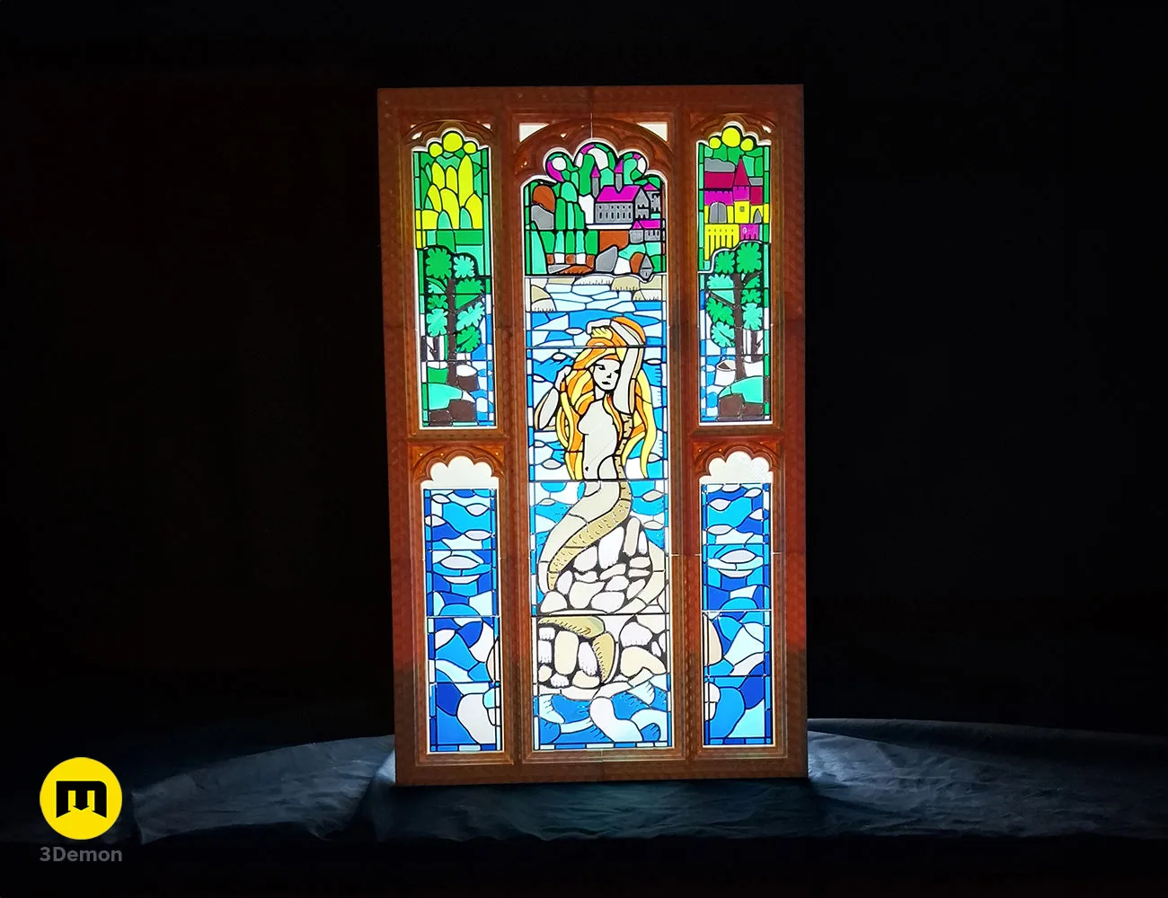 Harry Potter bathroom stained glass with a Prefects' Bathroom mermaid, 3D printed STL decoration