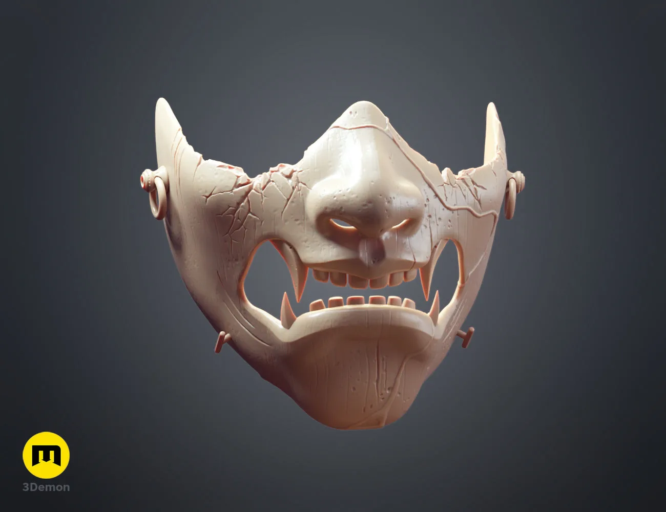 Render of the Ghost of Yotei samurai mask in solid beige material, showing the raw digital sculpt – Ghost of Yotei Samurai Mask 3D print | 3Demon