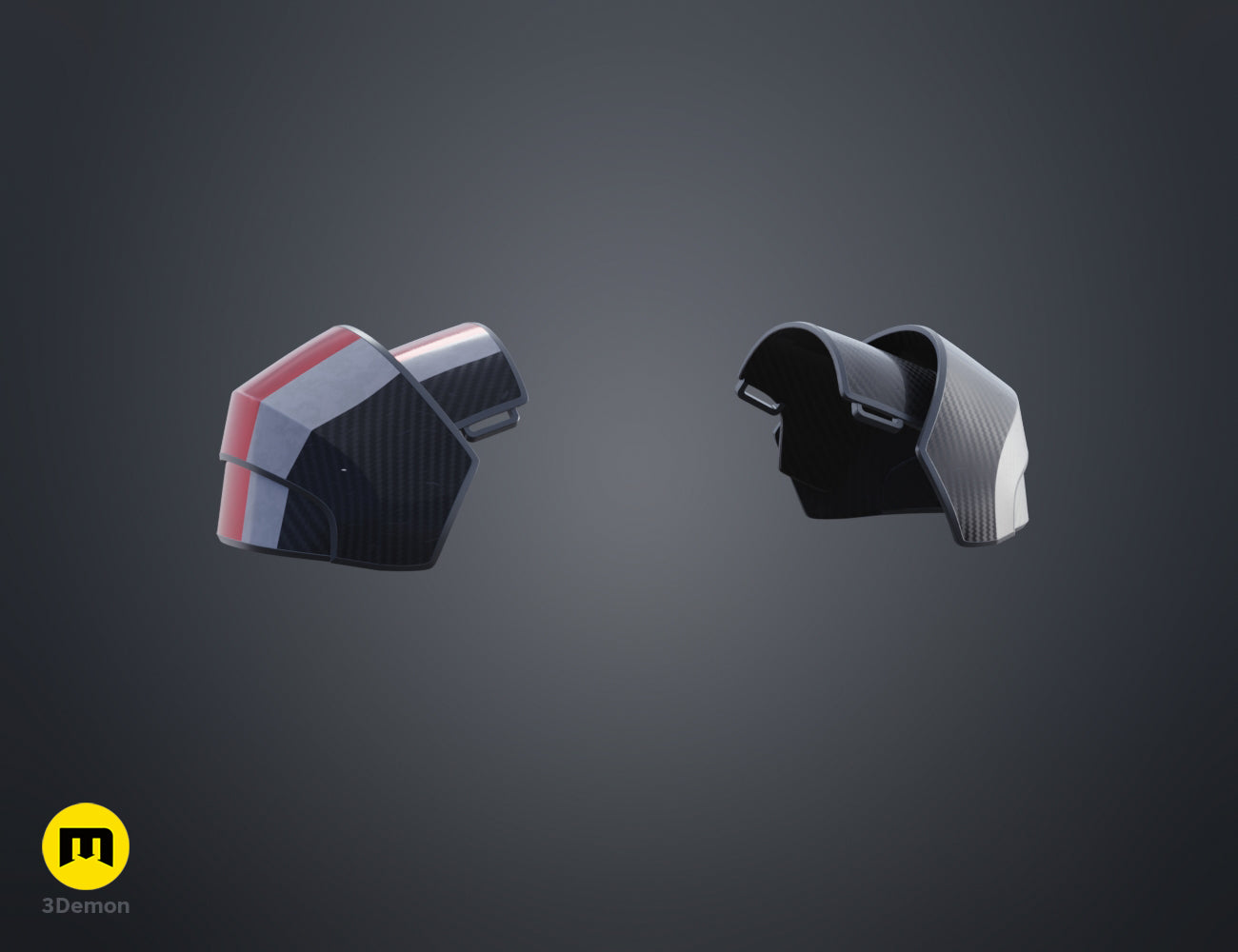 Close-up painted 3D render of the N7 male Shepard back armor plate details, 3D print STL