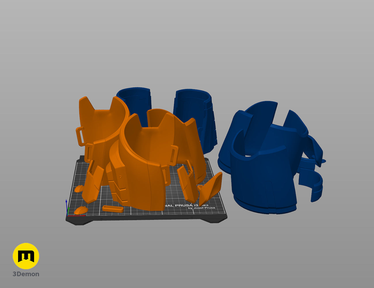 3D model parts of the N7 female armor arranged on a virtual print bed, slicer screenshot STL