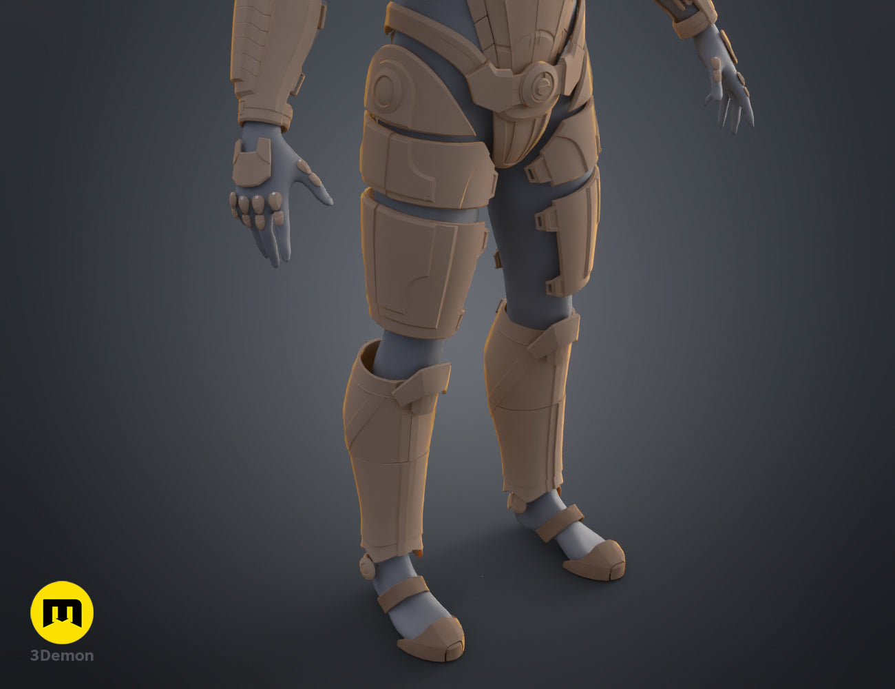 Back view clay render of the full N7 male Shepard armor set, 3D print STL