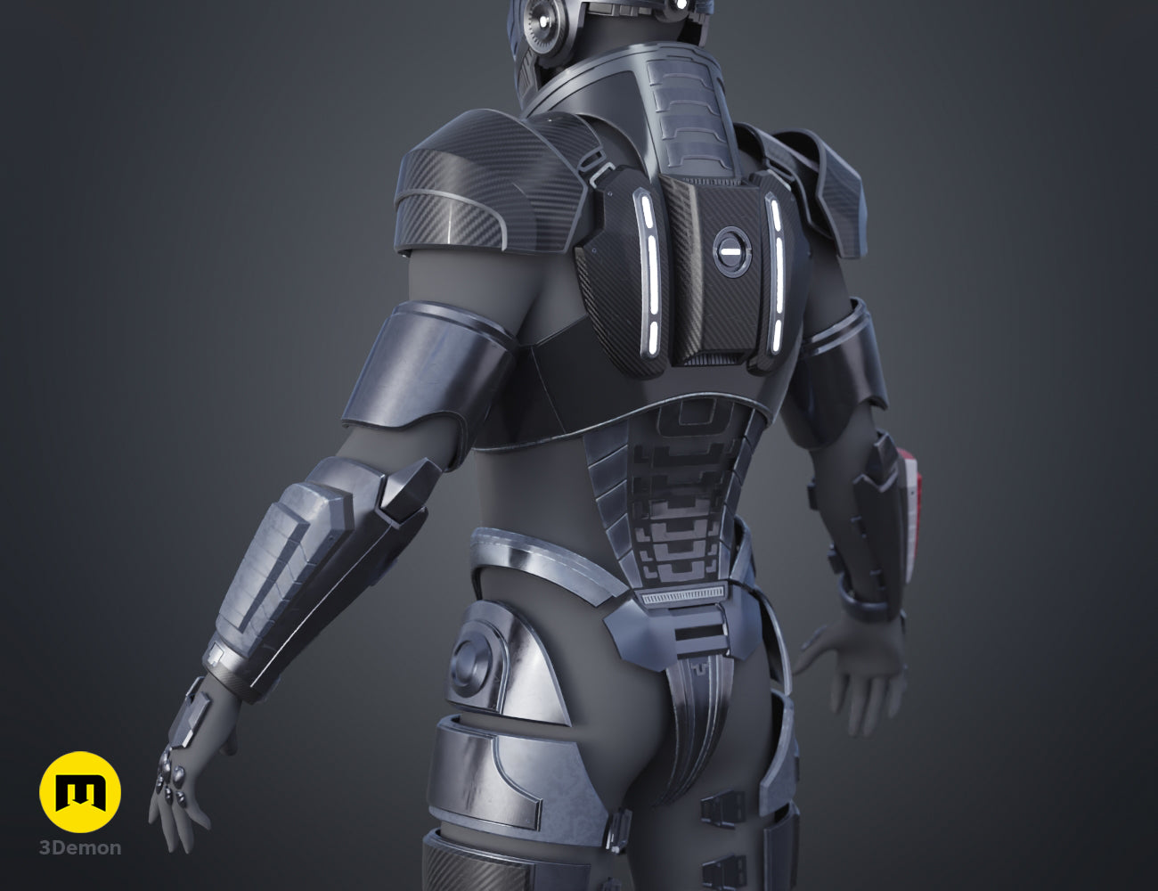 Painted 3D render of the N7 male Shepard left hand armor and wrist gauntlet, 3D print STL