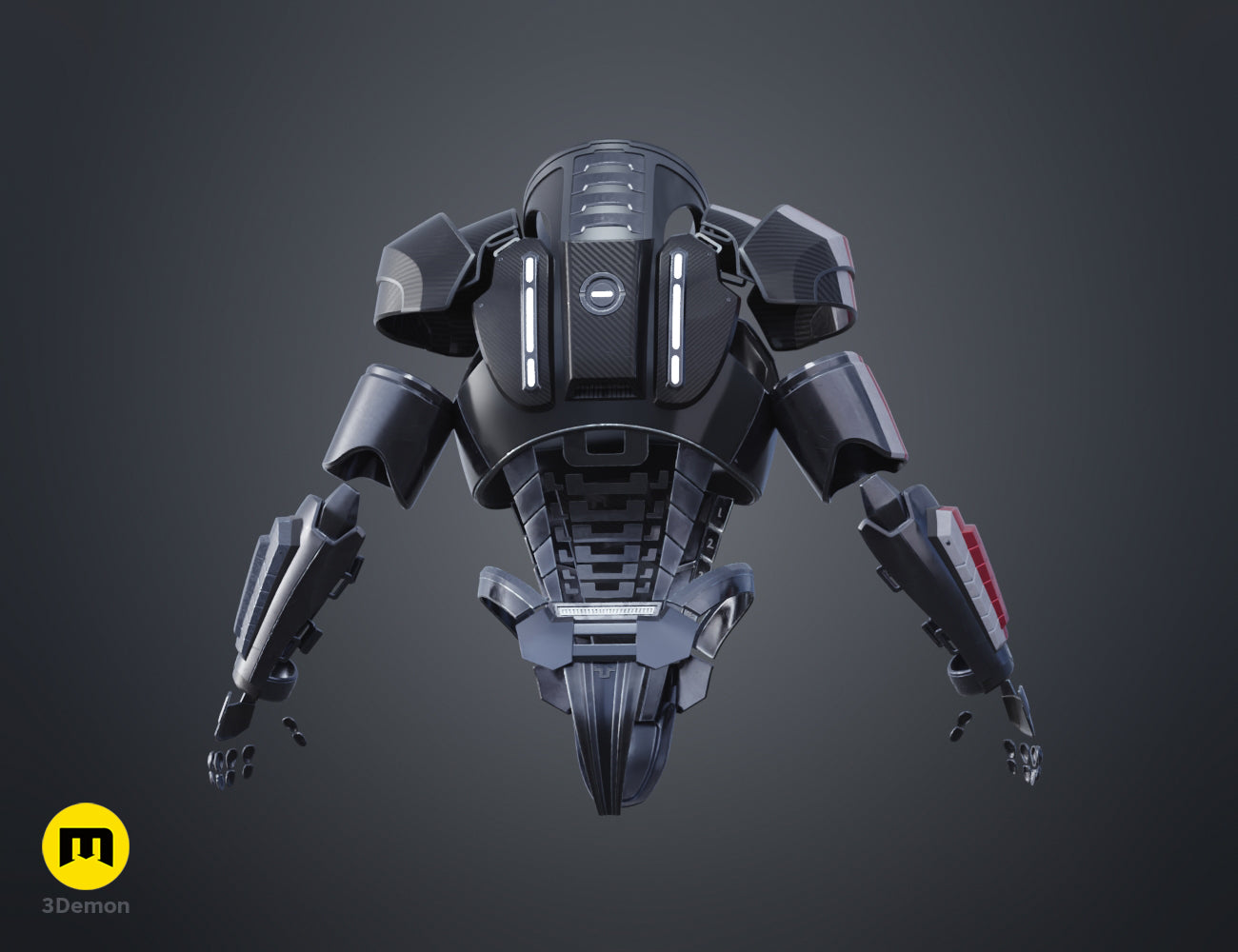 Painted 3D render of the N7 male Shepard right forearm armor piece, 3D print STL