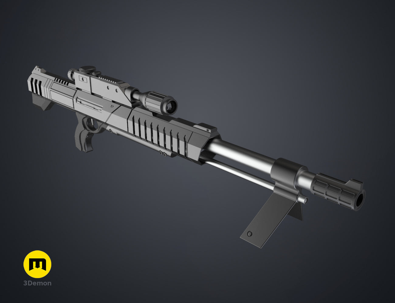 Perspective clay render of the Black Widow sniper rifle model for 3D printing, 3D print STL