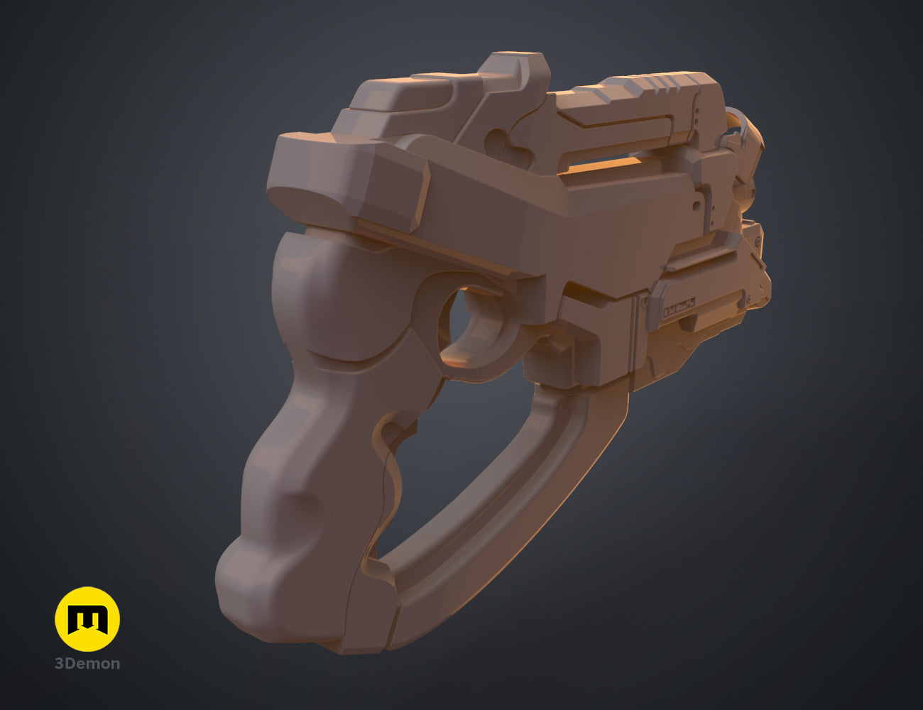 Perspective clay render of the M-5 Phalanx heavy pistol model for 3D printing, 3D print STL