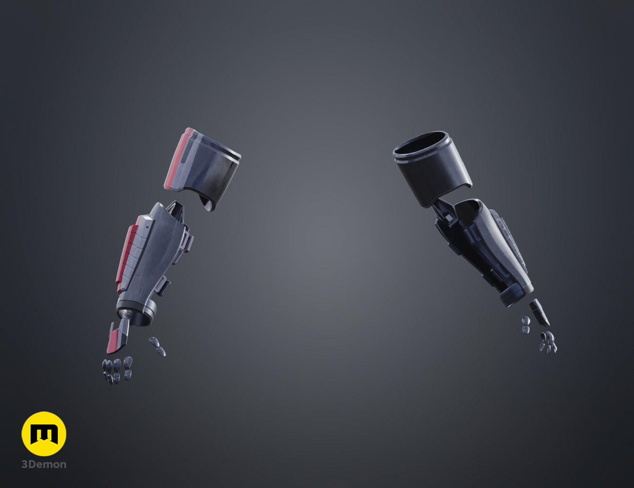 Perspective painted 3D render of the N7 male Shepard back and lower spine armor pieces, 3D print STL