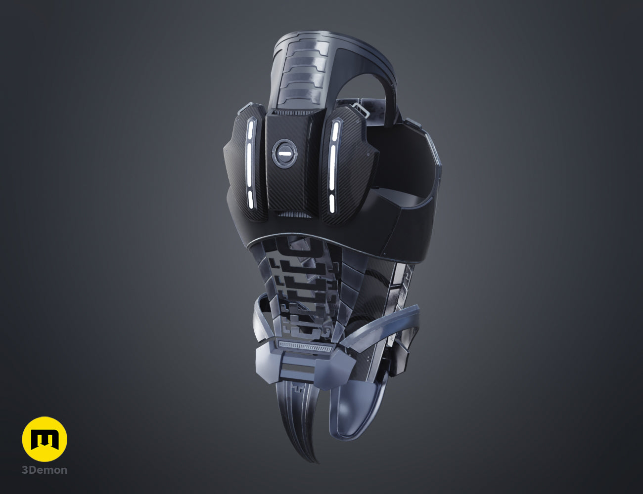Perspective painted 3D render of the N7 male Shepard left thigh and hip armor pieces, 3D print STL