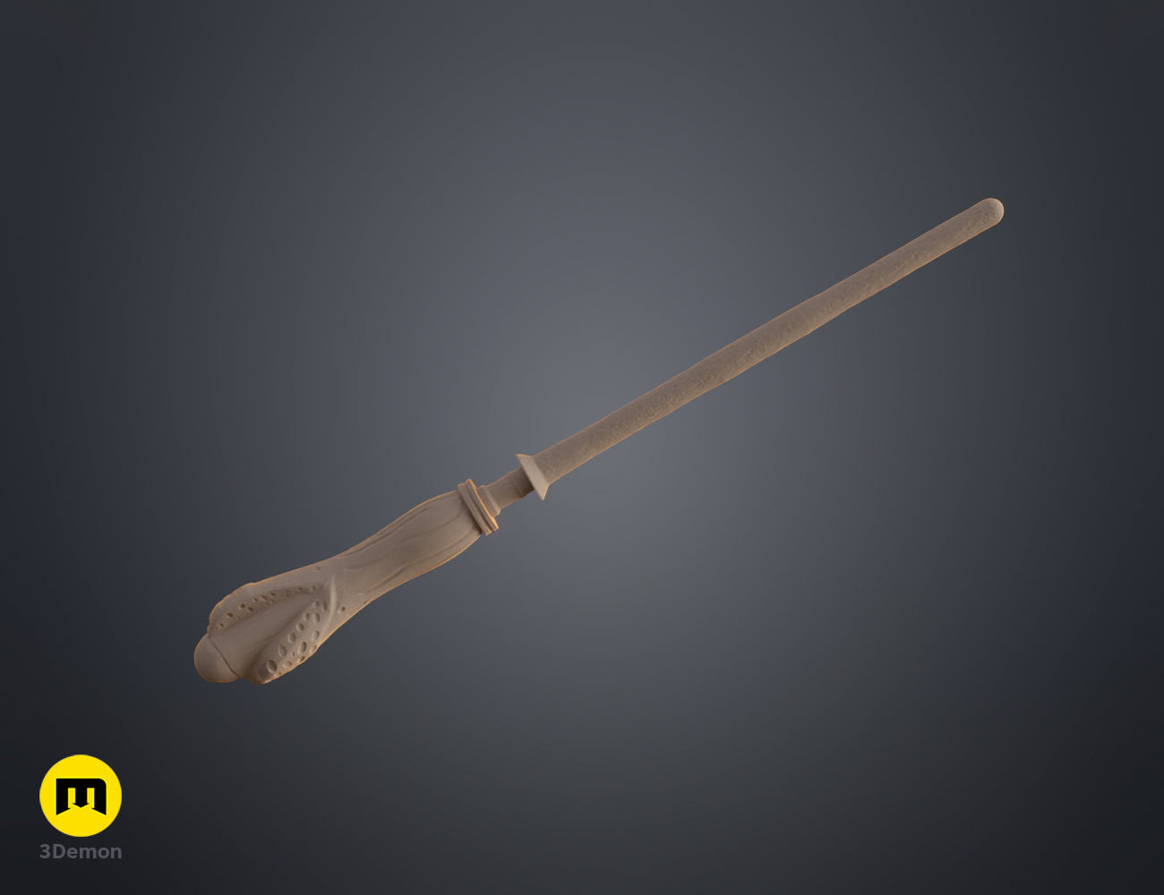 Grey clay render of full Bartemius Crouch Sr wand 3D print showing model shape and detail STL