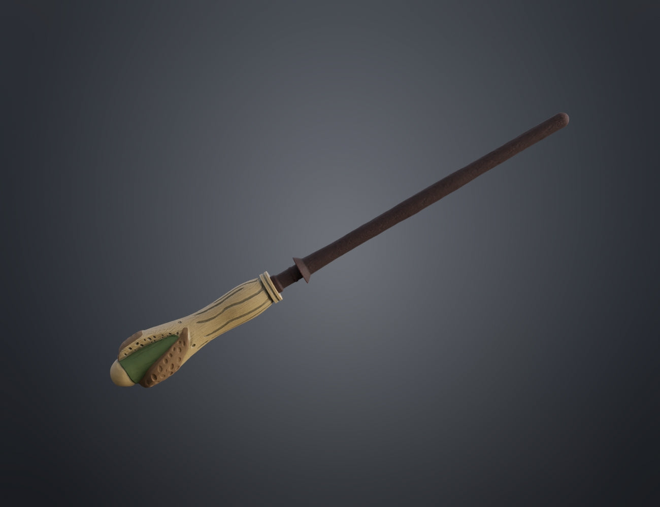 Painted 3D render Bartemius Crouch Sr wand dark brown shaft and ornate tan handle cosplay STL