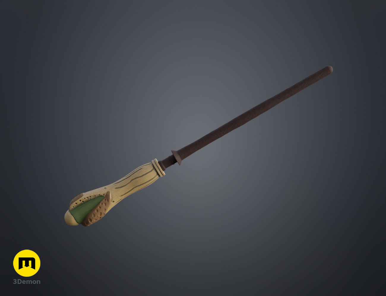 Full side view painted 3D render Bartemius Crouch Sr wand dark wood shaft STL Harry Potter cosplay